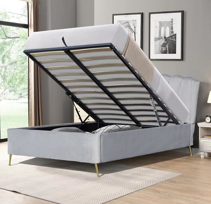 Doble tamaño Bsci elevador de almacenamiento marco de cama elegante gris tela de terciopelo otomano