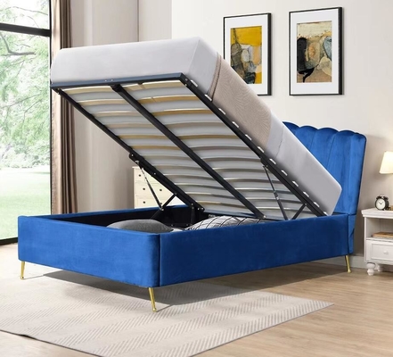 Doble tamaño Bsci elevador de almacenamiento marco de cama elegante gris tela de terciopelo otomano