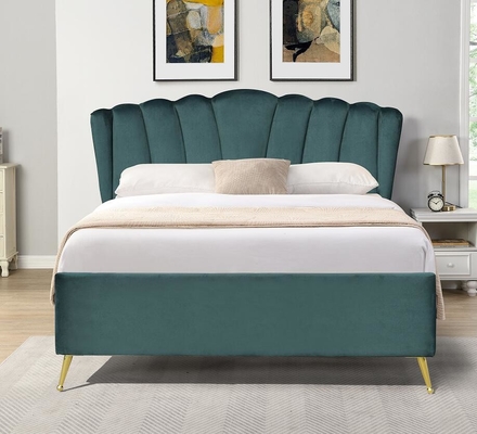 Tejido de terciopelo azul cama de almacenamiento de ascensor de gas otomano con cuatro pies de oro