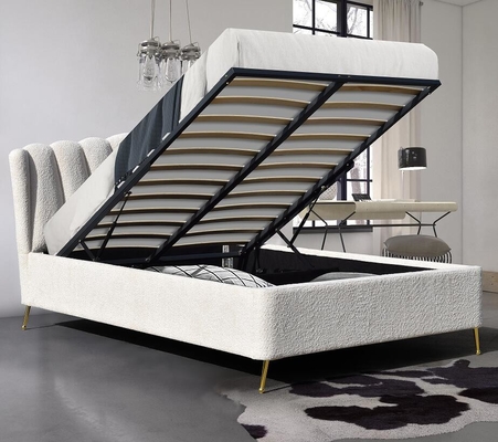 Cama de almacenamiento de elevadores de gas de tejido de bucle blanco con cuatro patas de metal fuertes