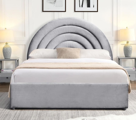 Cama de almacenamiento de ascensor de gas orientada a los detalles Forma curva de la cabecera del arco iris Tejido gris