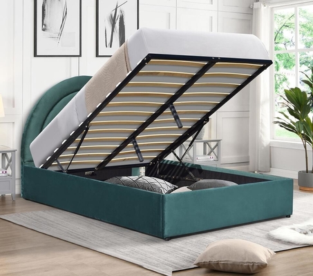 Cama de almacenamiento de ascensor de gas orientada a los detalles Forma curva de la cabecera del arco iris Tejido gris