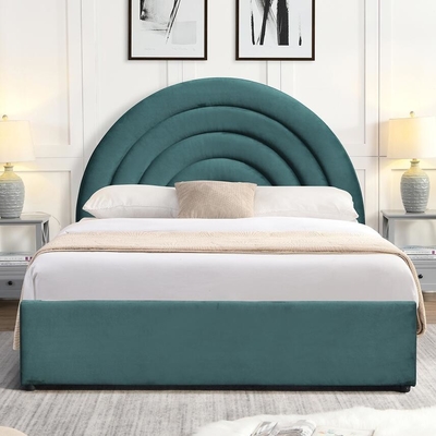 Cama de almacenamiento de ascensor de gas orientada a los detalles Forma curva de la cabecera del arco iris Tejido gris