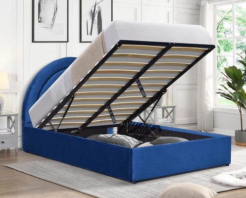 Camas de ascensor de gas tapizadas King Size Tejido azul Dormitorio relajante