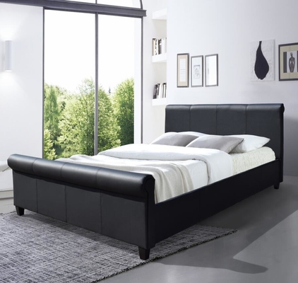 Cuadro de cama tapizado versátil tamaño rey negro de cuero falso trineo cabeza de trineo pie de trineo