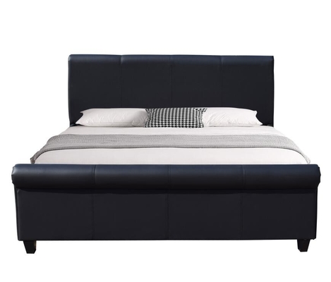 Cuadro de cama tapizado versátil tamaño rey negro de cuero falso trineo cabeza de trineo pie de trineo