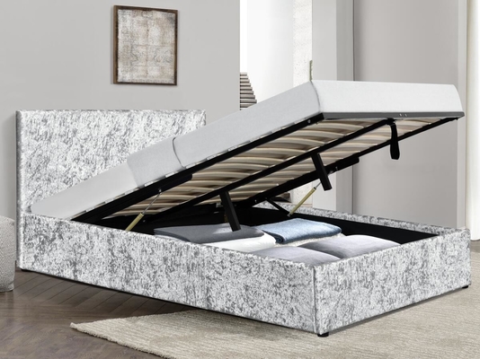 Cuadro de la cama de elevación de gas de terciopelo triturado plata doble tamaño para el dormitorio