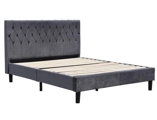 Tejido de terciopelo gris oscuro Revestimiento de cama tapizado tamaño reina con botones en la cabecera