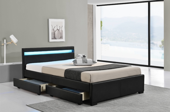 La cama tapizada LED tiene luces LED para ayudarle a dormir y contiene cuatro cajones de almacenamiento