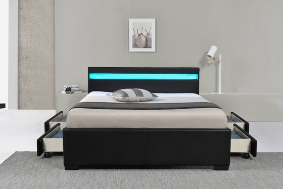 La cama tapizada LED tiene luces LED para ayudarle a dormir y contiene cuatro cajones de almacenamiento