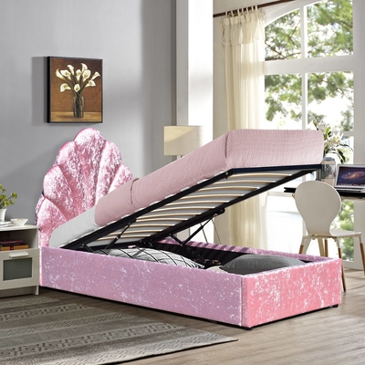 Doble tamaño Bsci elevador de gas Cuadro de cama elegante de tela de terciopelo rosa otomano