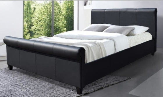 Cama tapicada de cuero falso negro con BSCI