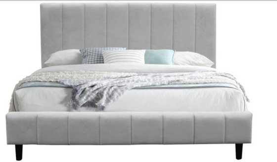 Cuadro de cama tapizado gris con material de tela