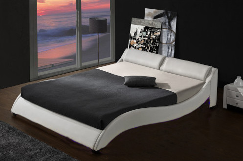 Cuadro de cama de plataforma tapizada con iluminación LED, diseño curvo