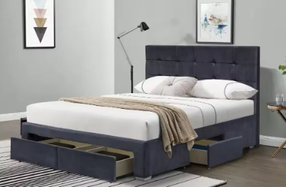 Cuadro de cama de plataforma tapizada con 4 cajones de almacenamiento, fácil montaje
