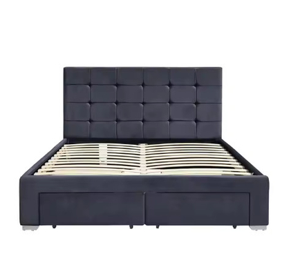Cuadro de cama de plataforma tapizada con 4 cajones de almacenamiento, fácil montaje