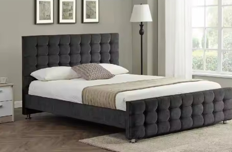 Cuadro de cama con cabecera, plataforma robusta cama con soporte de pizarras de madera