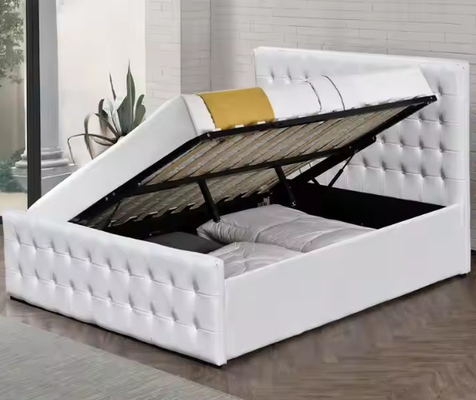 Cama tapizada con gas elevación de almacenamiento, marco de cama con almacenamiento