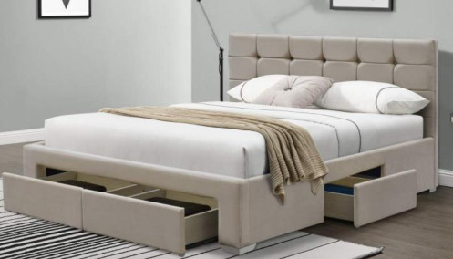 Cuadro de cama de plataforma tapizada con 4 cajones de almacenamiento, fácil montaje