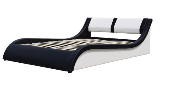 Plataforma tapizada de cuero falso con soporte de pizarras de madera, negro