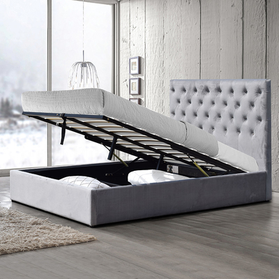 Cama de almacenamiento elevadora de tamaño completo de ropa de cama tapizada marco de cama con almacenamiento hidráulico