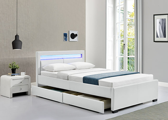 Cuadro de cama de plataforma tapizada con cajones de almacenamiento