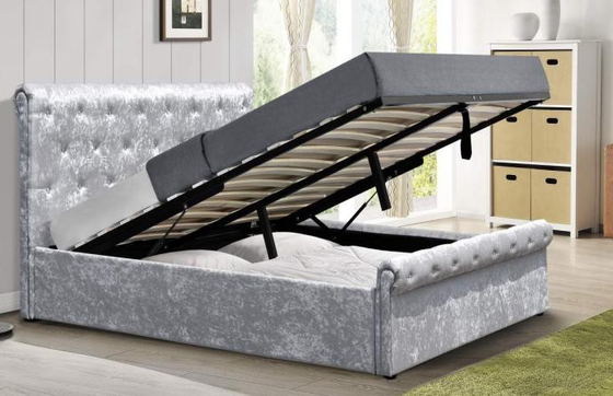 Cama de almacenaje de tamaño completo cama tapizada con cabecera y almacenaje debajo