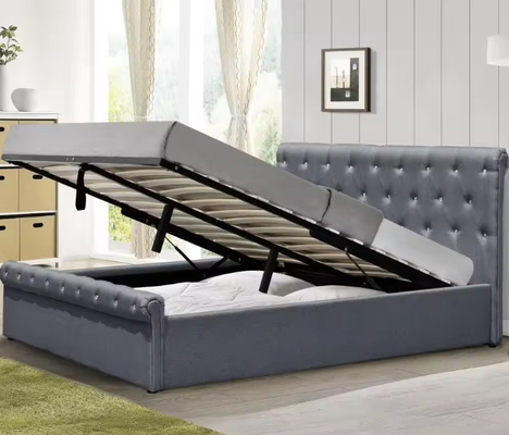 Cama de almacenaje de tamaño completo cama tapizada con cabecera y almacenaje debajo