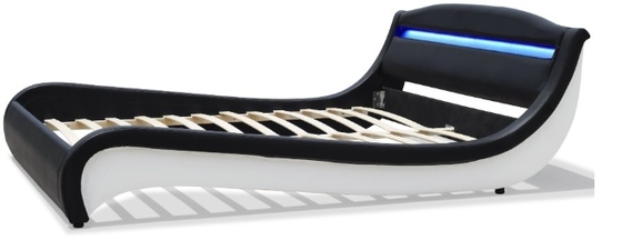 Cama tapizada con LED blanco y negro con luces