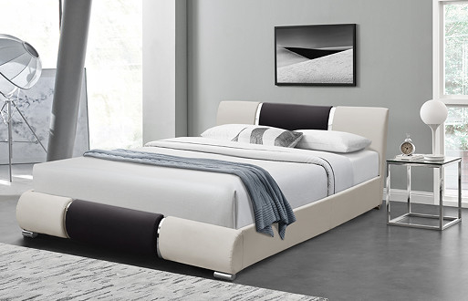 Armadura de la cama blanco y negro de la curva de la PU de la moda del diseño de la cama minimalista de la imitación de cuero