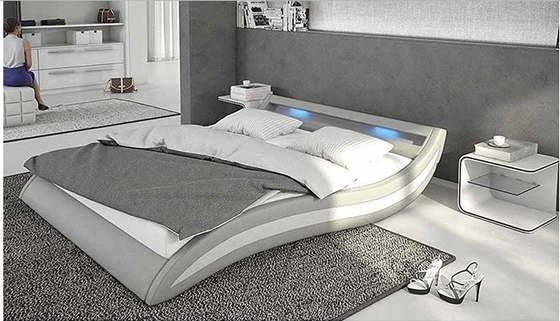 Moderno estilo LED luz de cuero cama tapizada para el dormitorio