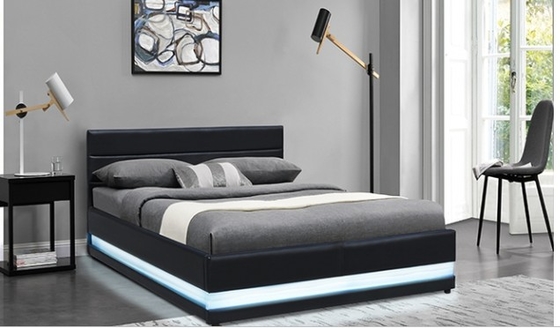 Muebles para el hogar cama de plataforma tapizada de tamaño queen con luz LED