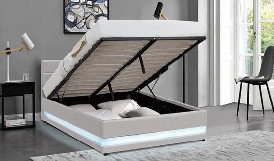 Muebles para el hogar cama de plataforma tapizada de tamaño queen con luz LED