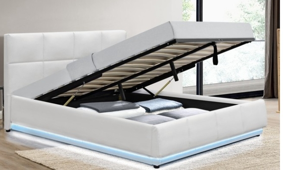 Color opcional Cama de almacenamiento de gas de cuero falso con luz LED para dormir bien
