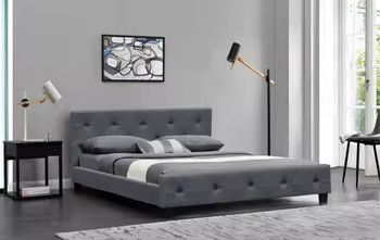 Cuadro suave y hermoso de cama tapizada con cabecera curva y diseño único
