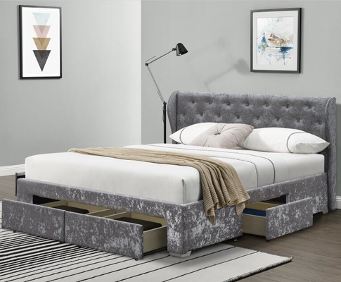 La cama copetuda del almacenamiento de la tela machacó el tamaño de plata del doble del OEM del cajón de Ottoman del terciopelo tapizada