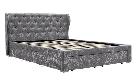 La cama copetuda del almacenamiento de la tela machacó el tamaño de plata del doble del OEM del cajón de Ottoman del terciopelo tapizada