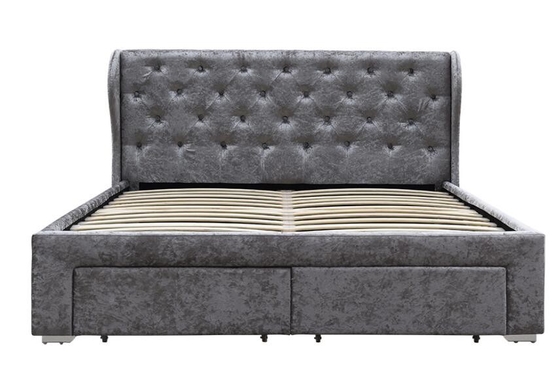 La cama copetuda del almacenamiento de la tela machacó el tamaño de plata del doble del OEM del cajón de Ottoman del terciopelo tapizada