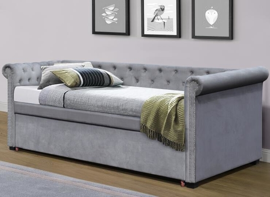 Cama de veludo de tamaño completo con tapicería cama de día cama de trundle Chesterfield Gris Plush