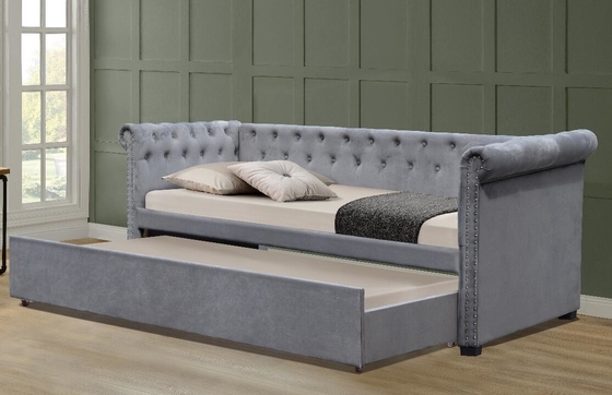 Cama de veludo de tamaño completo con tapicería cama de día cama de trundle Chesterfield Gris Plush