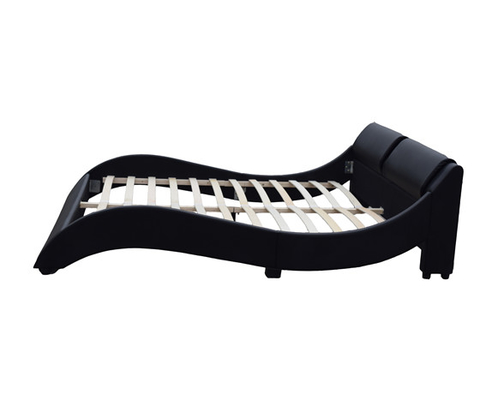 Cuadro de cama de plataforma tapizada con iluminación LED, diseño curvo