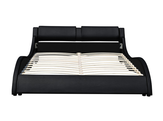 Cuadro de cama de plataforma tapizada con iluminación LED, diseño curvo
