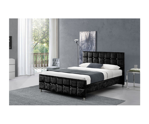 Marco de la cama del tamaño de Crystal Button European Style King con la tela machacada cabecero del terciopelo