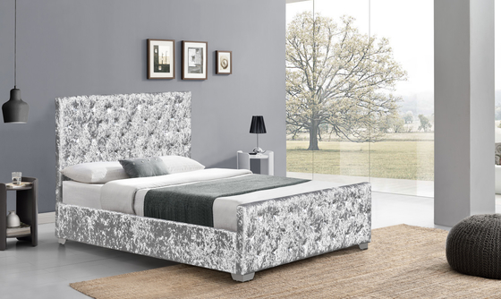Estilo del cabecero de los botones lujosos del marco de Crystal Tufted Velvet Upholstered Bed alto