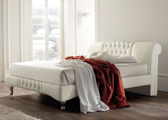 Cama de trineo tapizada de cuero blanca de la plataforma del OEM con Diamond Buttons BSCI