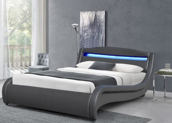 Marco moderno ligero de la cama de plataforma de rey Size PU de Grey Upholstered Tufted Queen Bed LED
