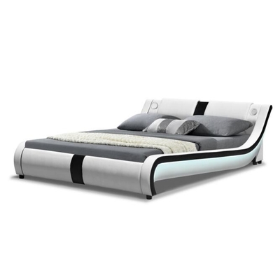 De lujo moderno de rey Bed Frame Curve de la imitación de cuero del LED tapizada