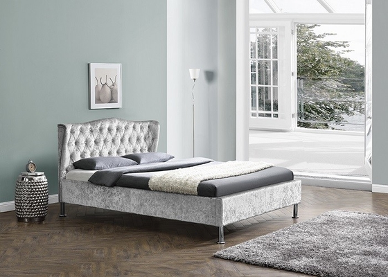 Marco tapizado tela de lino de la cama de plataforma con los botones Grey King Size ligero moderno