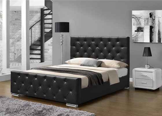 Estilo negro machacado de Europa de la imitación de cuero de la madera contrachapada del marco de rey Size Upholstered Bed del terciopelo