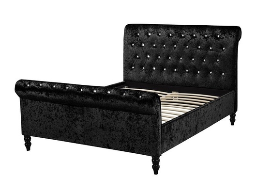 La cama de trineo machacada tela negra de plata de lujo del terciopelo enmarca a rey doble Size